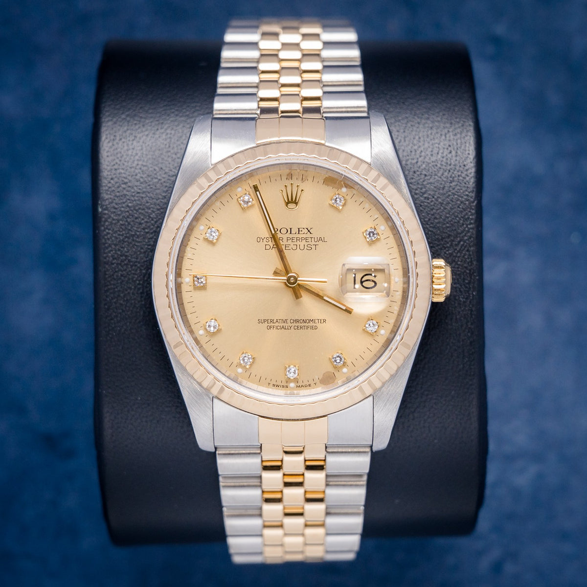 Rolex Datejust 16233 Steel & Yellow Gold Champagne Diamond Dial – front
