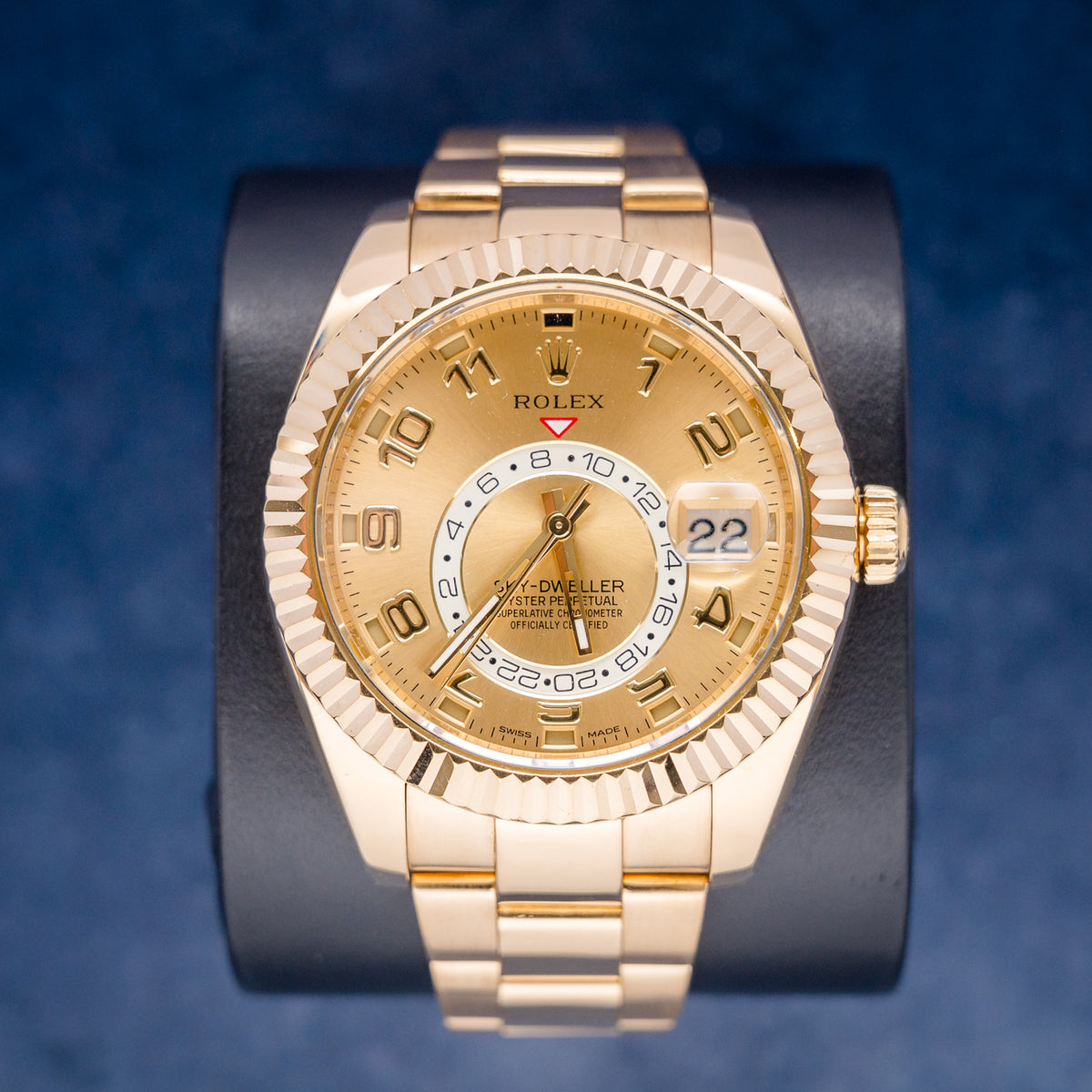 Rolex Sky-Dweller 326938 Yellow Gold Champagne Dial – front