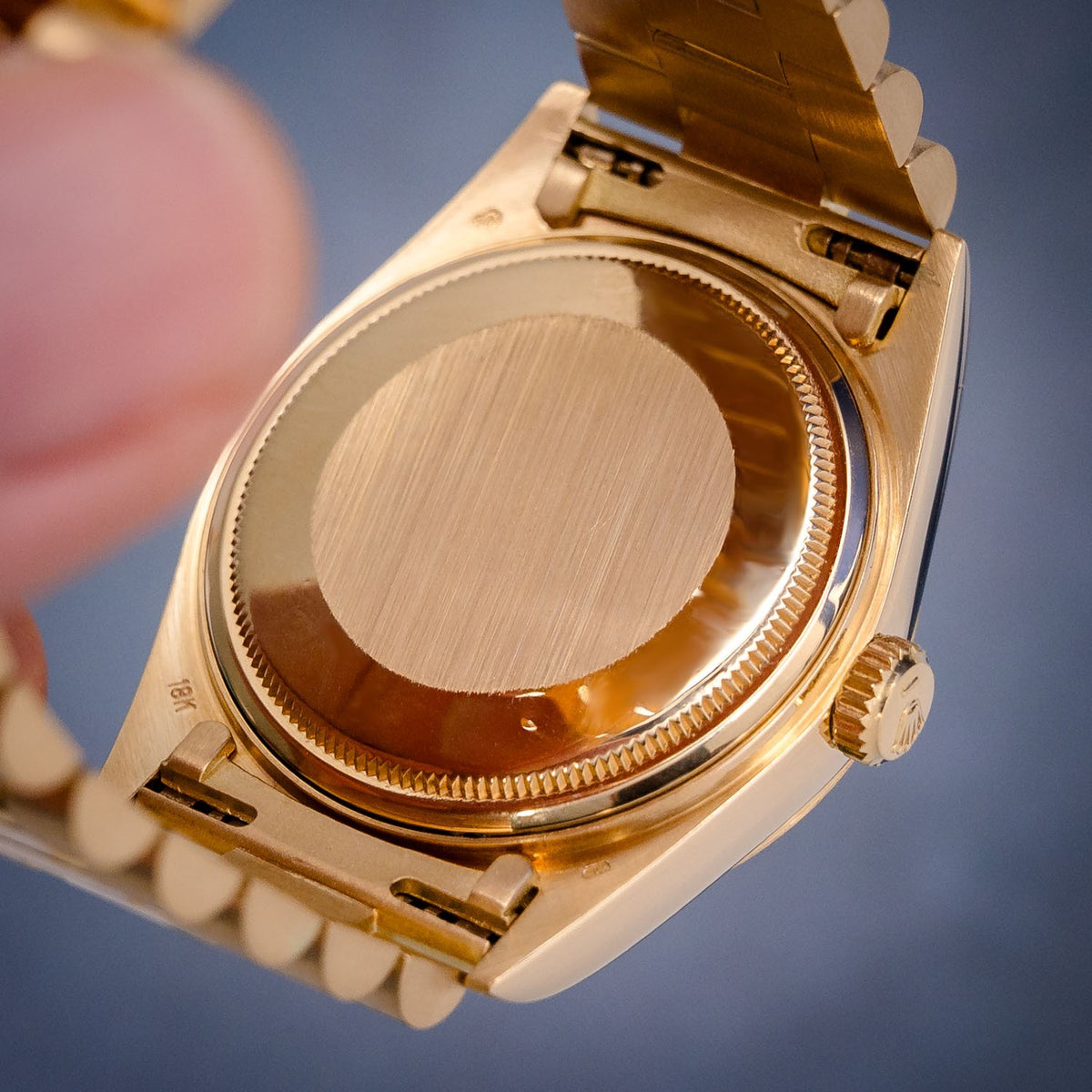 Rolex Day-Date 18038 Yellow Gold Silver Stick Dial – bracelet