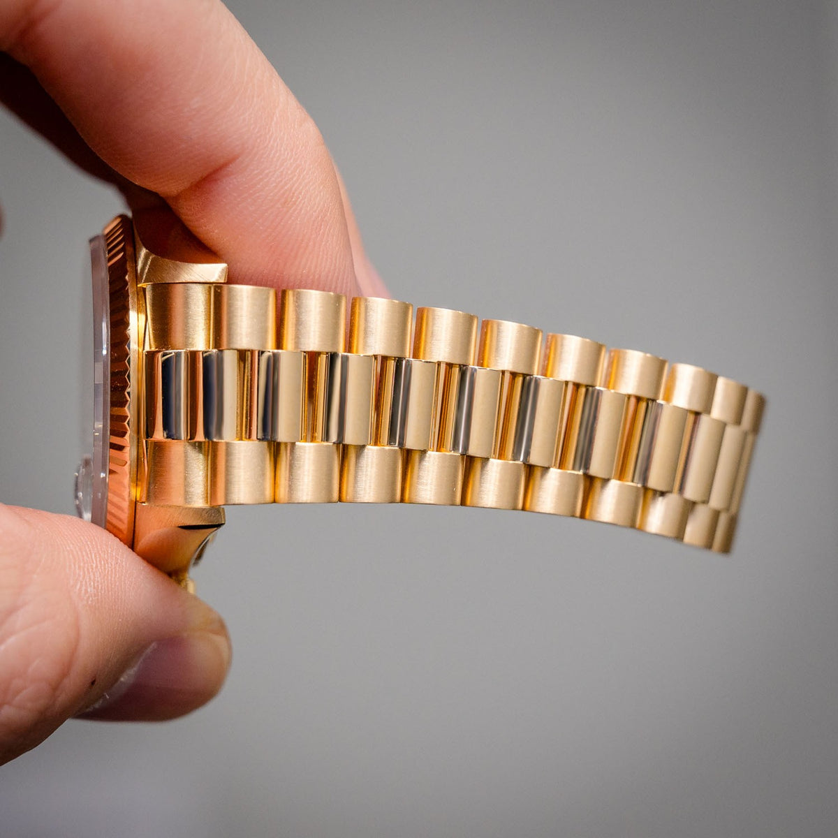 Rolex Day-Date 18038 Yellow Gold Silver Stick Dial – box & papers
