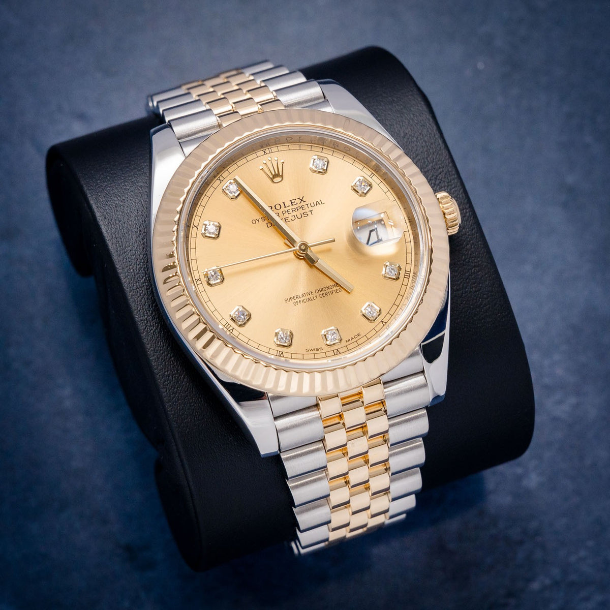 Rolex Datejust 126333 Steel & Yellow Gold Champagne Diamond Dial – dial close-up