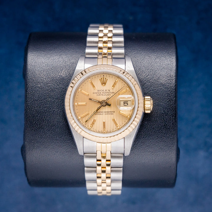 Rolex Datejust 69173 Steel & Yellow Gold Champagne Stick Dial – front