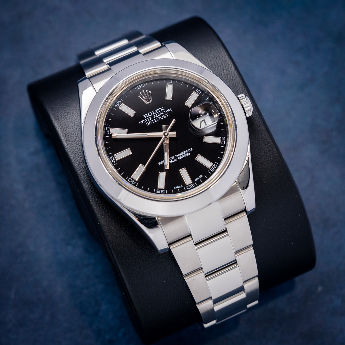 Rolex Datejust II 116300 Steel Black Index Dial – dial close-up