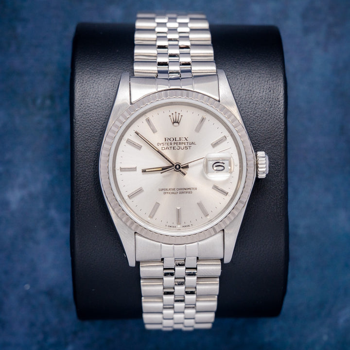 Rolex Datejust 16014 Steel & White Gold Silver Index Dial – front