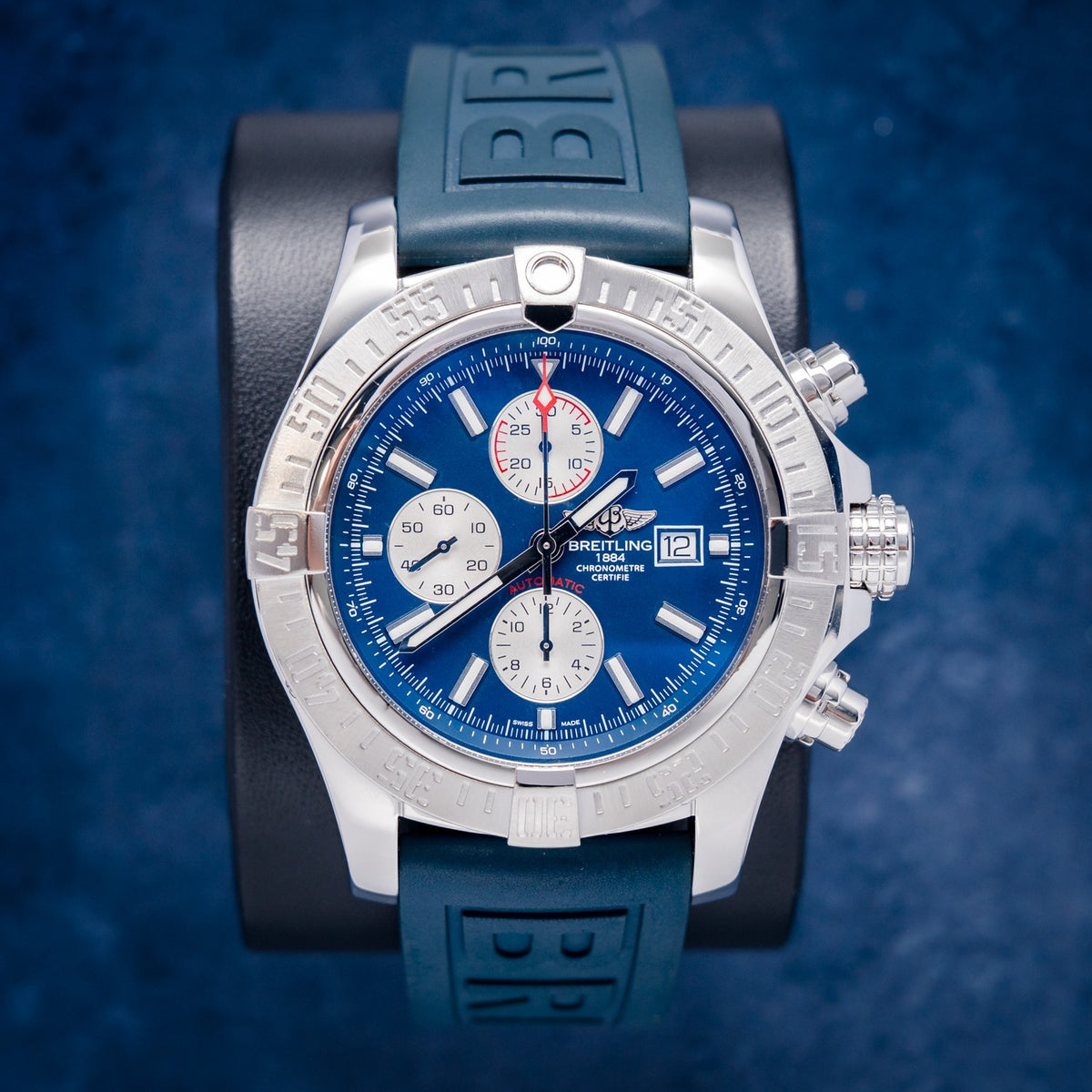 Breitling Super Avenger A13371 Steel Navy Dial – dial close-up