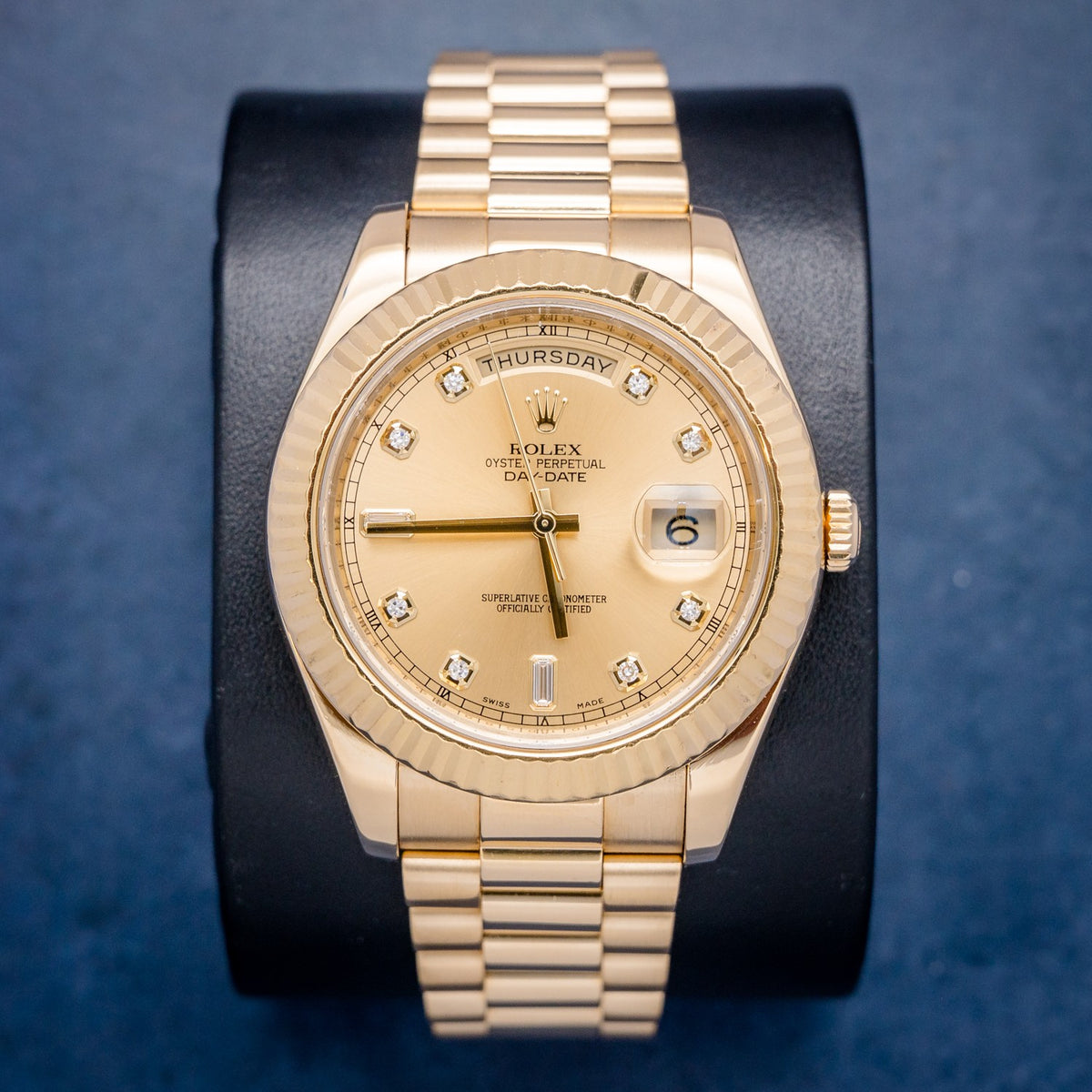 Rolex Day-Date II 218238 Yellow Gold Champagne Diamond Dial – front