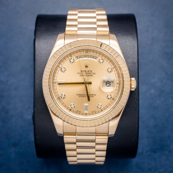 Rolex Day-Date II 218238 Yellow Gold Champagne Diamond Dial – front