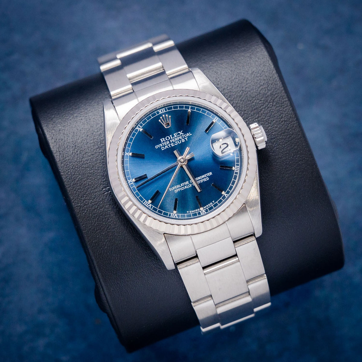 Rolex Datejust 78274 Steel Blue Index Dial – dial close-up