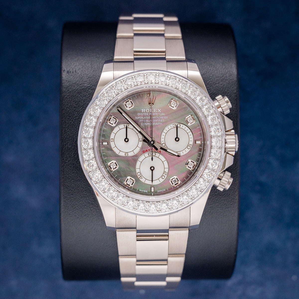 Rolex Daytona 126579RBR White Gold Diamond Black MOP Dial – front