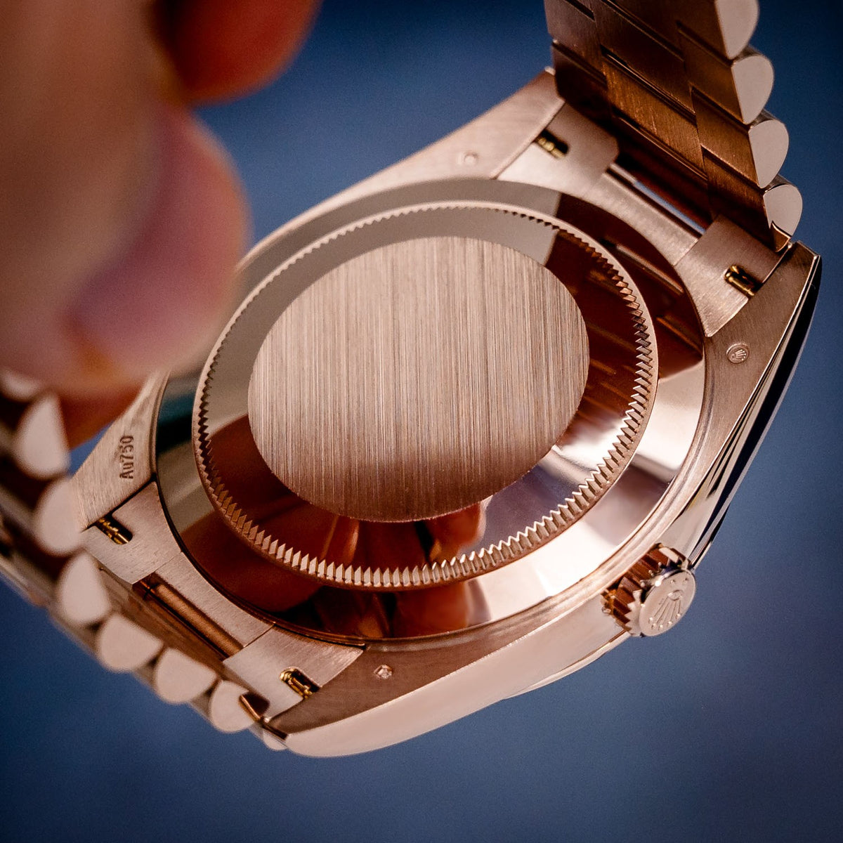Rolex Day-Date 228235 Rose Gold Chocolate Baguette Dial – bracelet