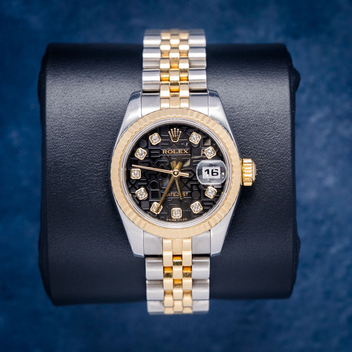 Rolex Datejust 179173 Steel & Yellow Gold Black Diamond Jubilee Dial – front