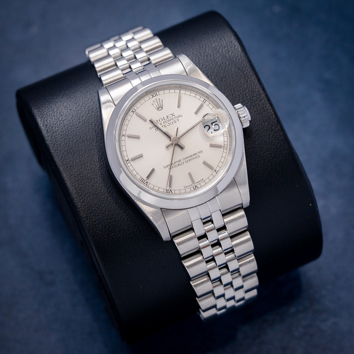 Rolex Datejust 78240 Silver Stick Dial – dial close-up