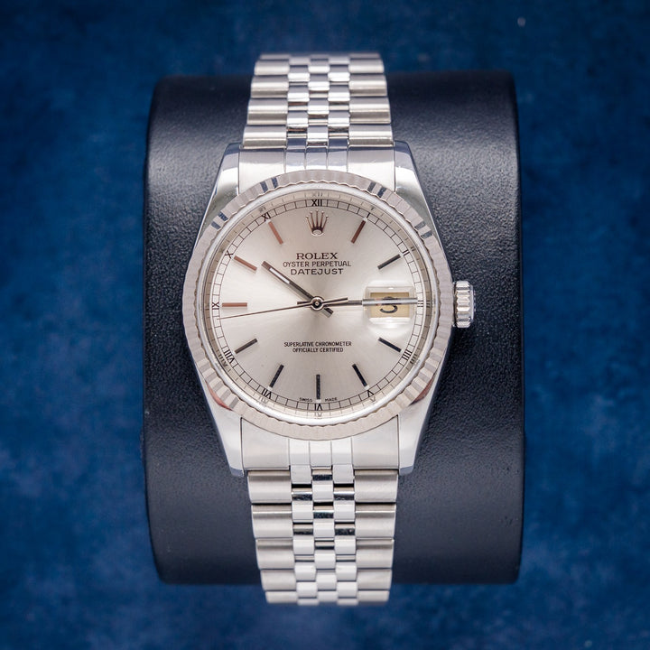 Rolex Datejust 16234 Steel & White Gold Silver Index Dial – front