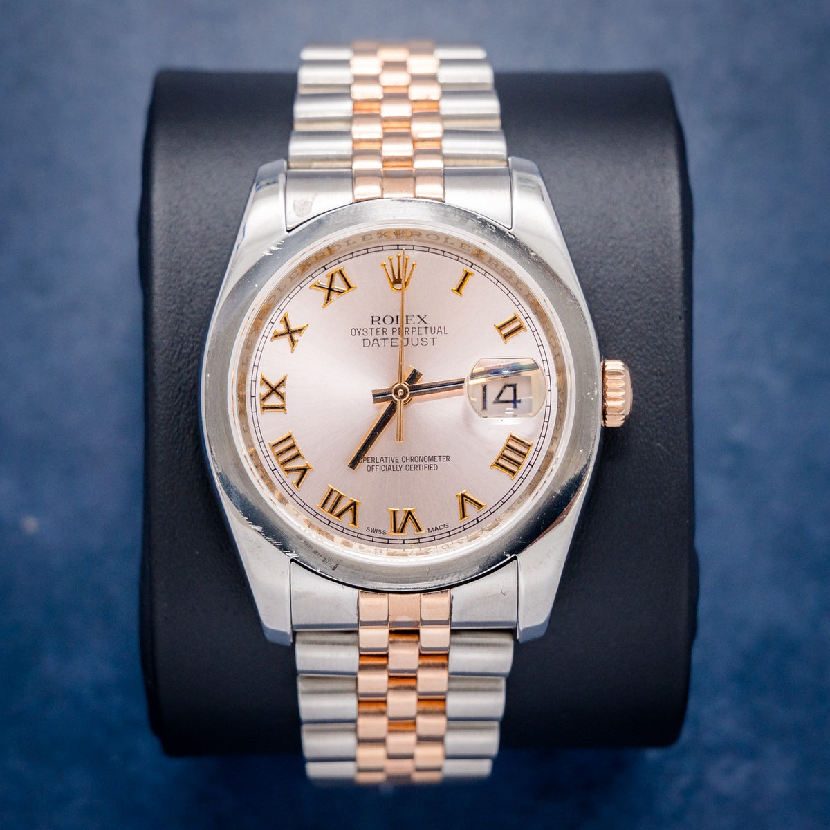Rolex Datejust 116231 Steel & Rose Gold Sundust Roman Dial – front
