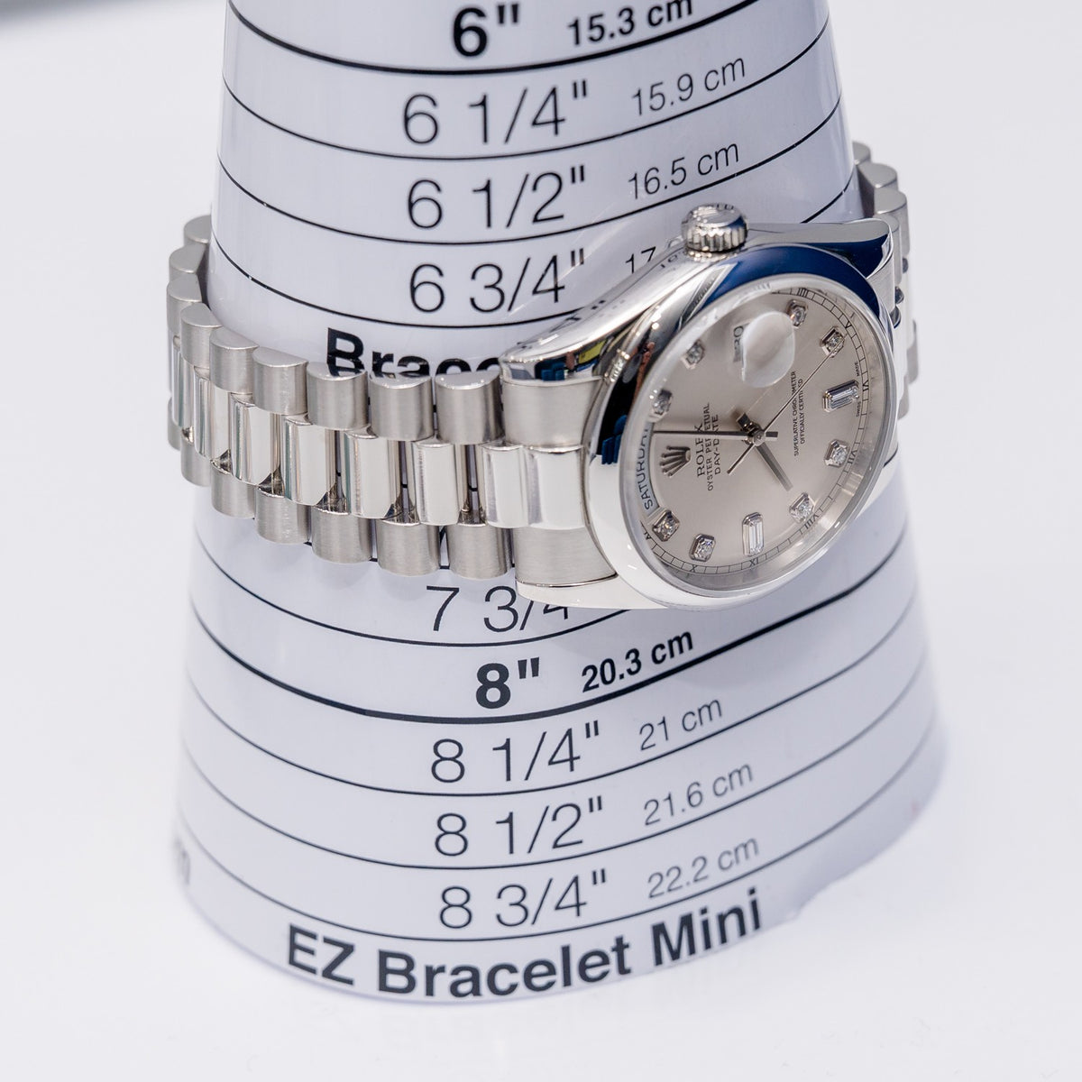 Rolex Day-Date 118206 Platinum Factory Silver Diamond Dial – box & papers