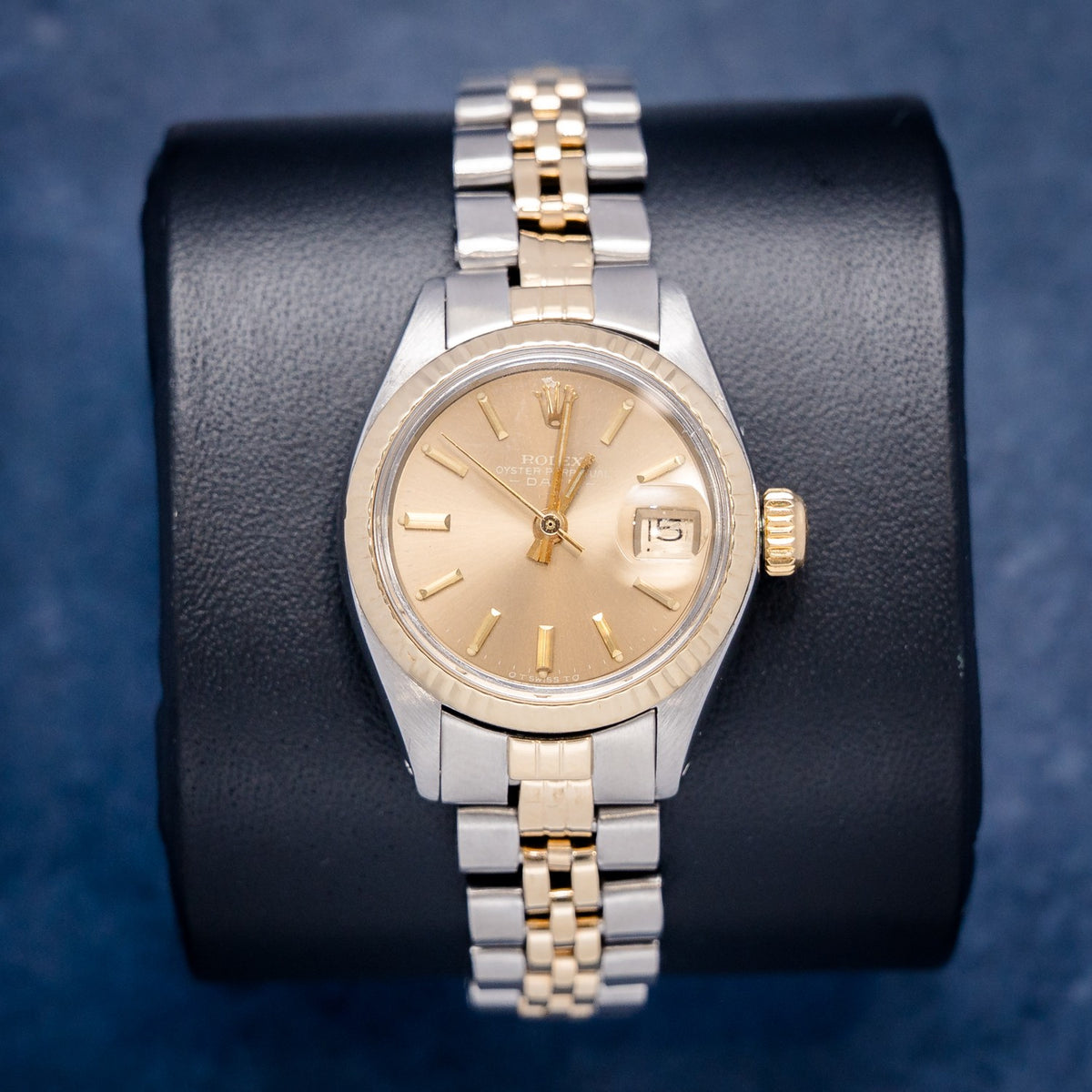 Rolex Date 6917 Steel & Yellow Gold Champagne Stick Dial – front