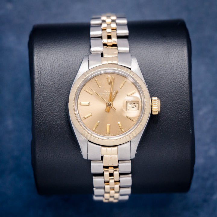 Rolex Date 6917 Steel & Yellow Gold Champagne Stick Dial – front