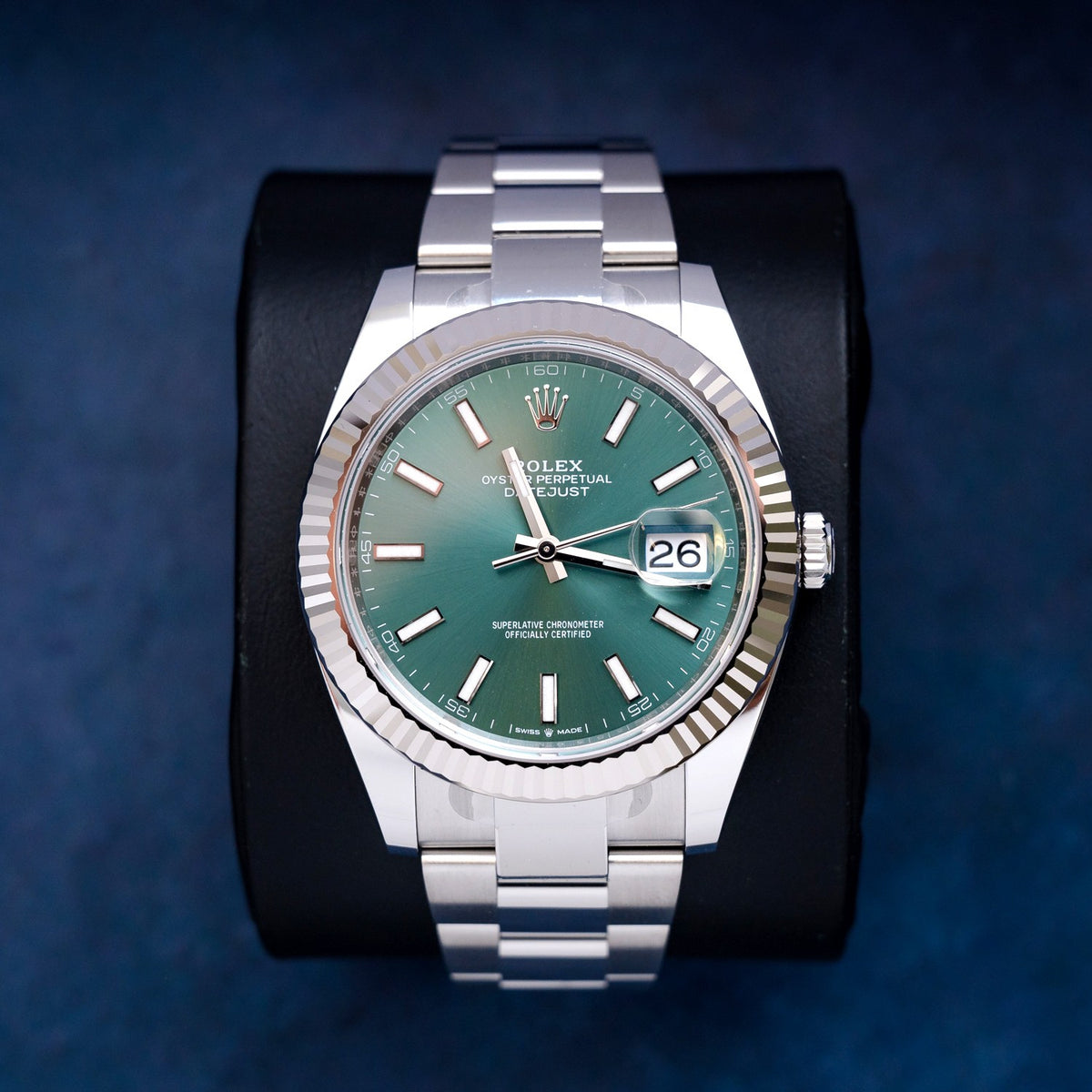 Rolex Datejust 126334 Steel & White Gold Mint Green Index Dial – front
