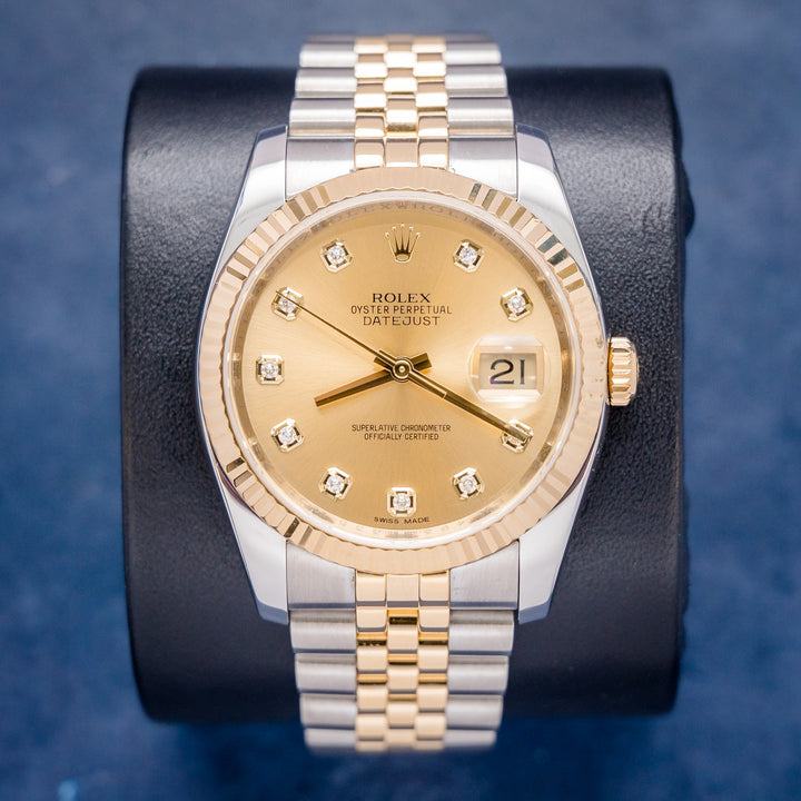 Rolex Datejust 116233 Steel & Yellow Gold Champagne Diamond Dial – front