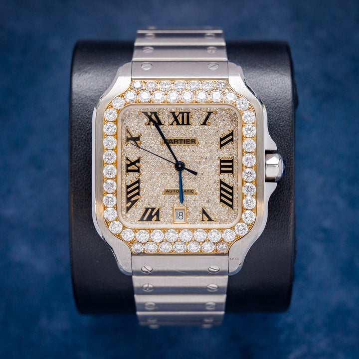 Cartier Santos Large WSSA0009 Yellow Gold Pave Diamond Dial – front