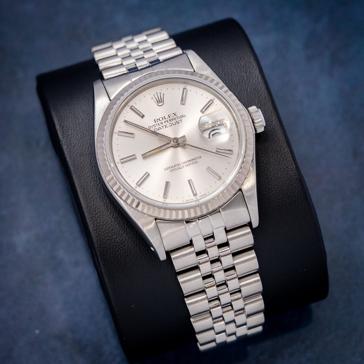 Rolex Datejust 16014 Steel & White Gold Silver Index Dial – dial close-up
