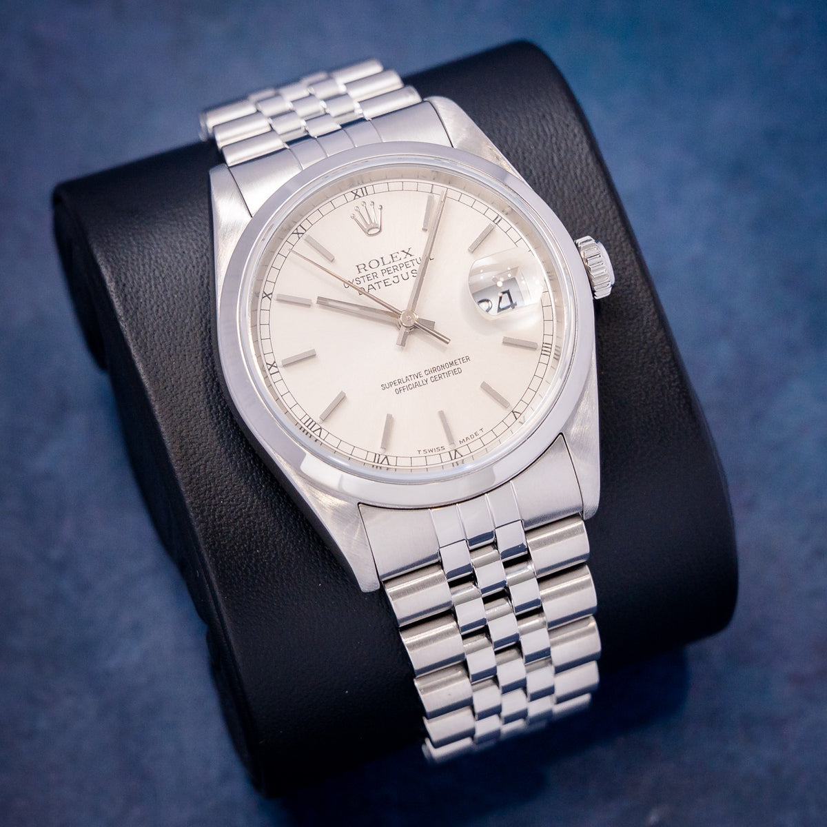 Rolex Datejust 16200 Jubilee Steel Silver Index Dial – dial close-up