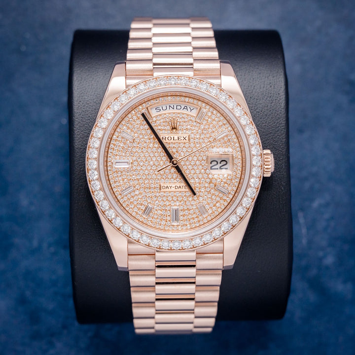 Rolex Day-Date 228345RBR Rose Gold Pave Diamond Dial – front