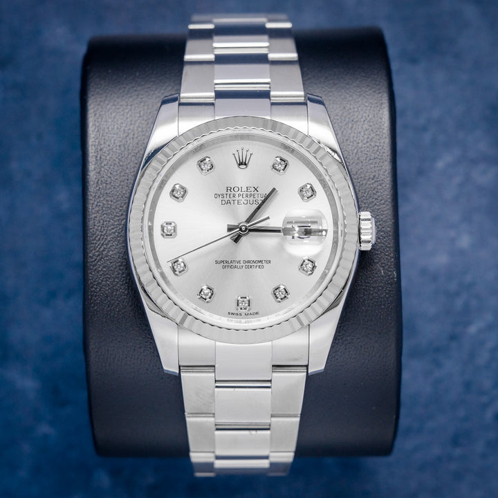 Rolex Datejust 116234 Steel Silver Diamond Dial – front