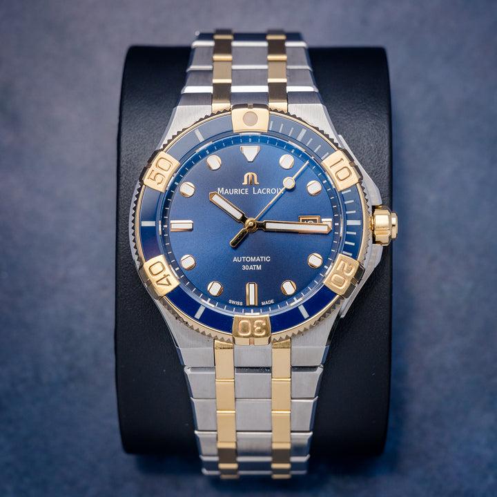 Maurice Lacroix Aikon Venturer AI6058 Steel & Yellow Gold Blue Dial – front