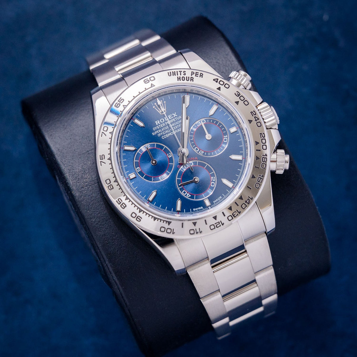 Rolex Daytona 126509 White Gold Blue Dial – dial close-up
