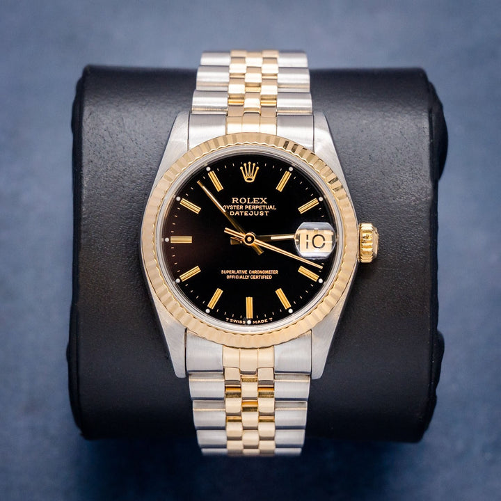 Rolex Datejust 68273 Steel & Yellow Gold Black Stick Dial – front