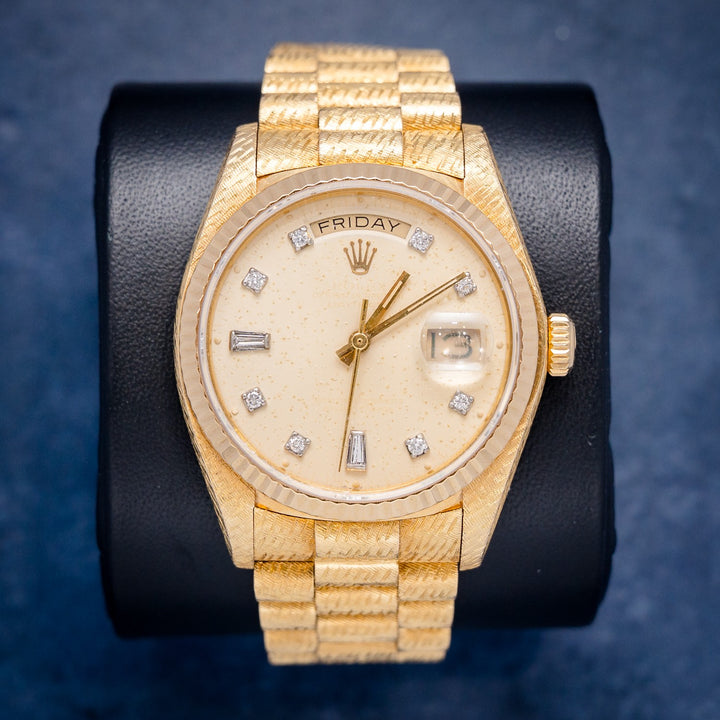 Rolex Day-Date 18038 Yellow Gold Champagne Stick Dial – front