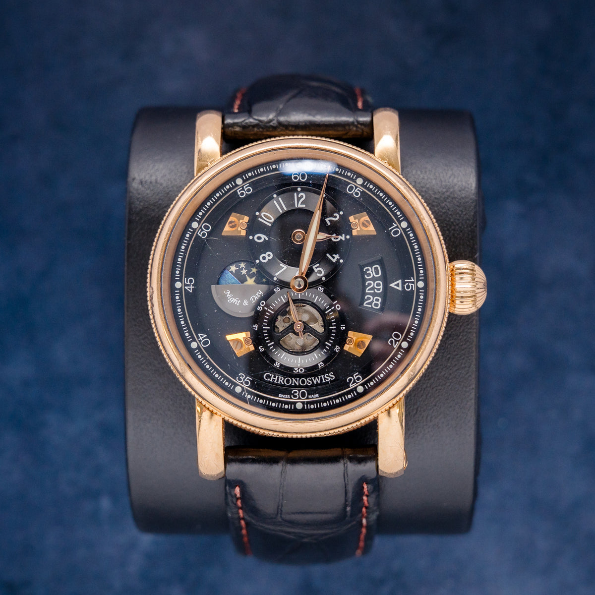 Chronoswiss Black Leather Band Rose Gold – front