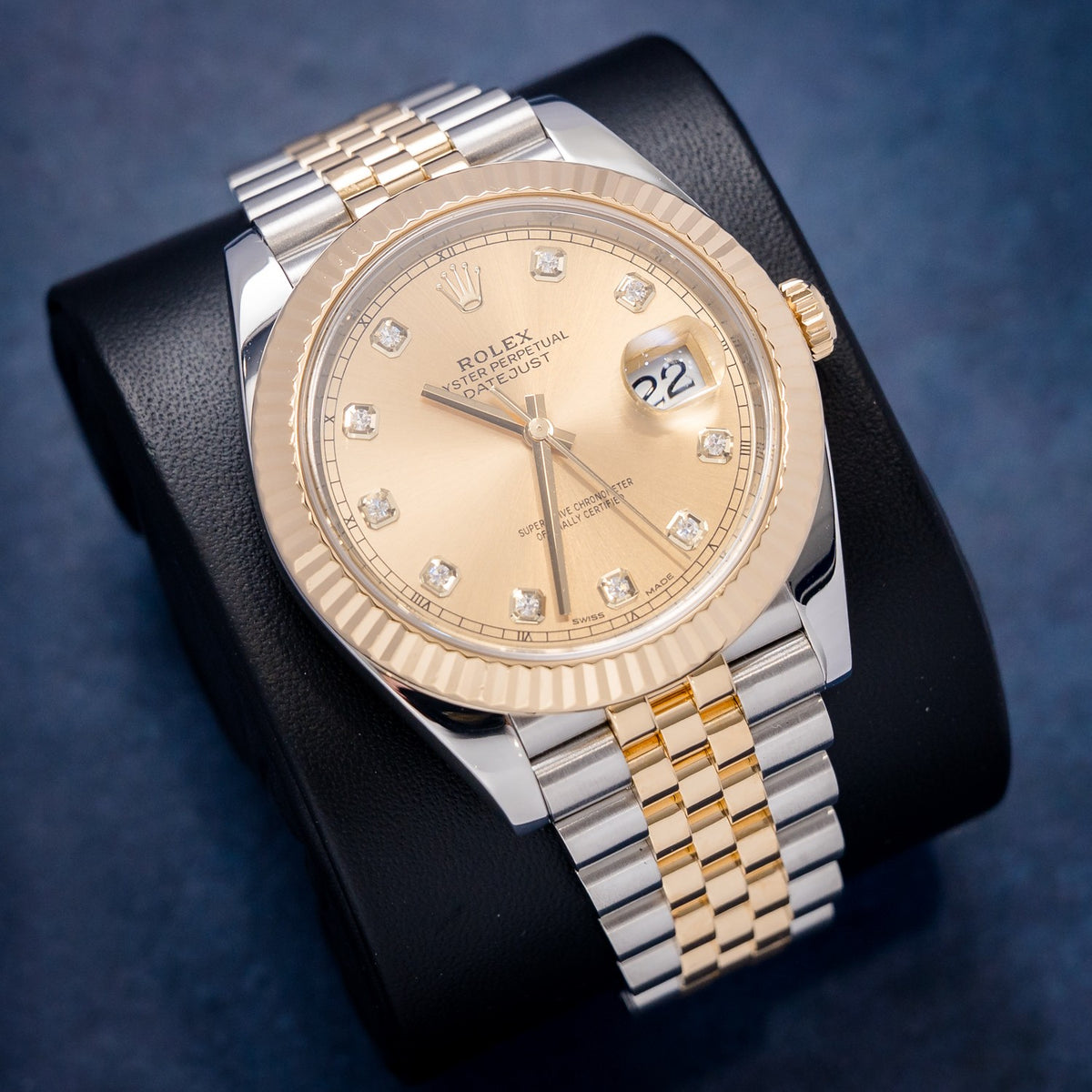 Rolex Datejust 126333 Steel & Yellow Gold Champagne Diamond Dial – dial close-up