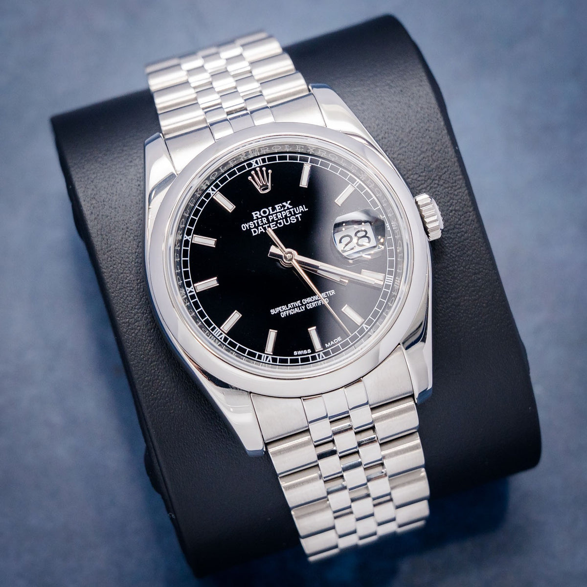 Rolex Datejust 116200 Steel Black Index Dial – dial close-up