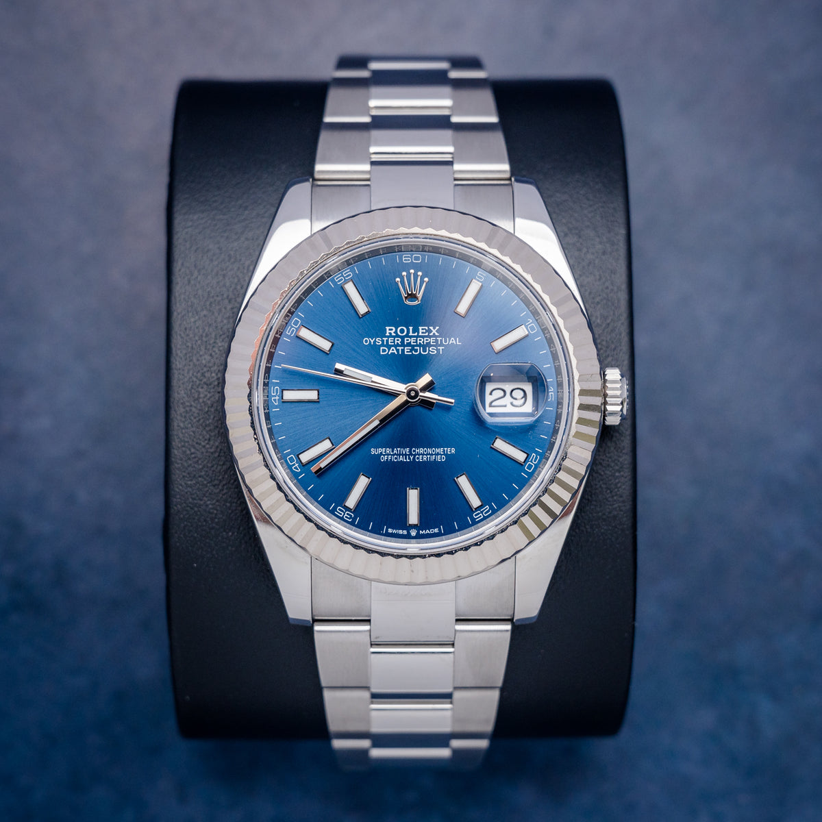 Rolex Datejust 126334 Steel & White Gold Blue Index Dial – front