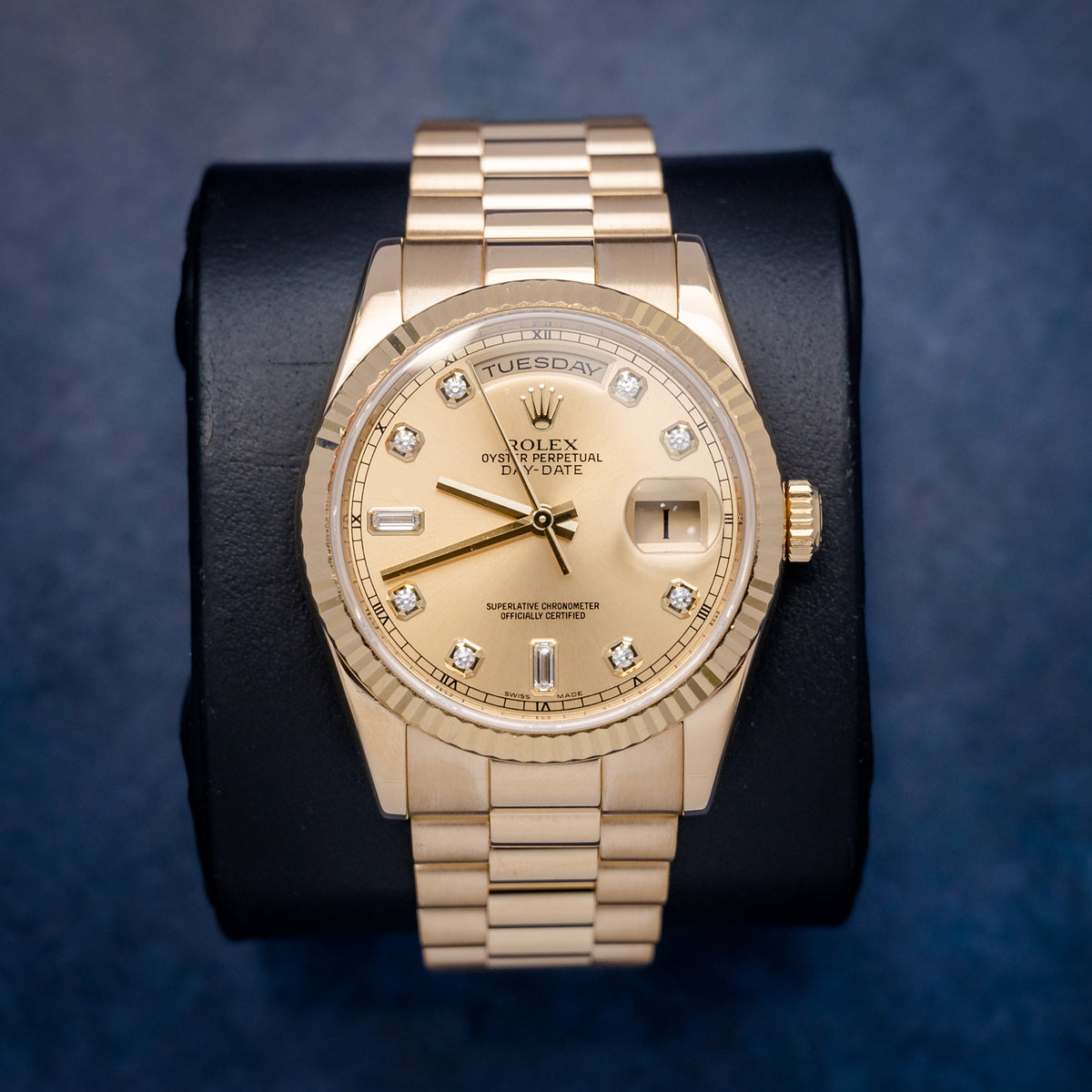 Rolex Day-Date 118238 Yellow Gold Champagne Diamond Dial – front