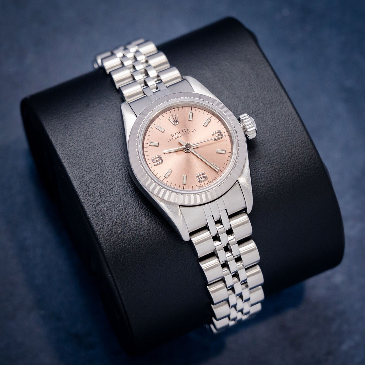 Rolex Oyster Perpetual 67194 Steel Salmon Dial – dial close-up