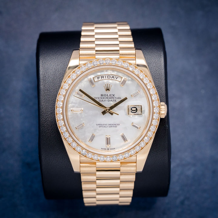 Rolex Day-Date 228348RBR MOP Baguette Diamond Dial – front