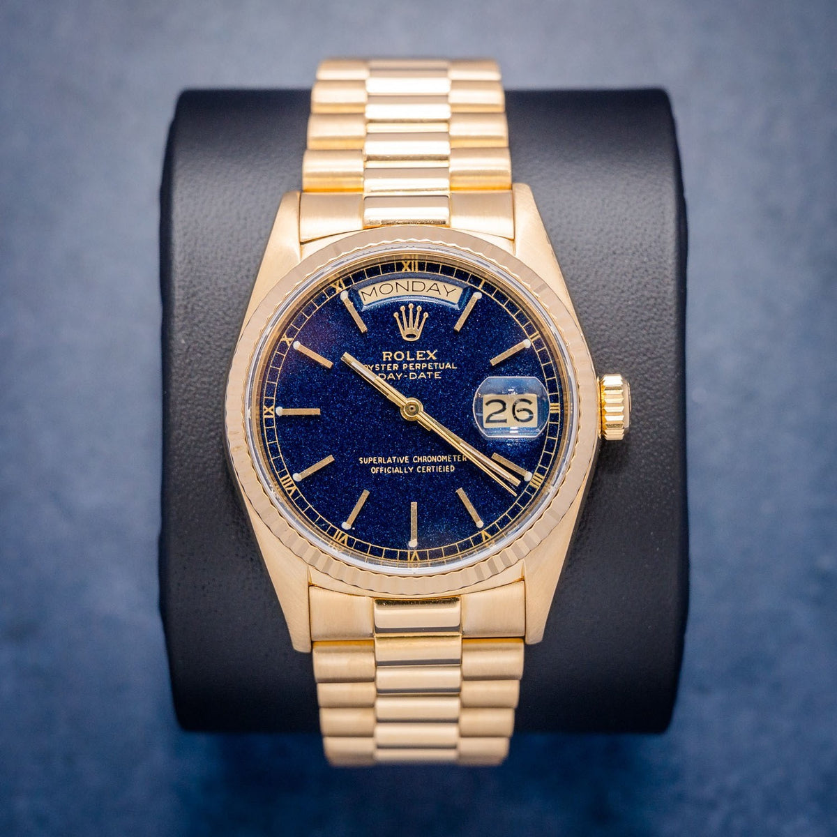 Rolex Day-Date 18038 Yellow Gold Blue Index Dial – front