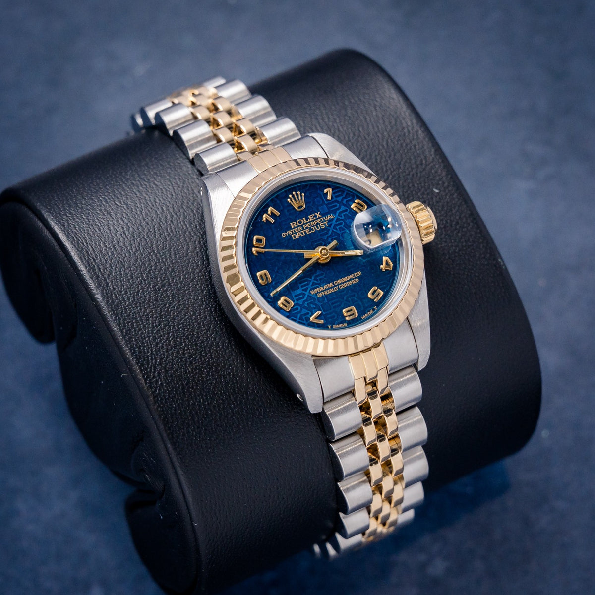 Rolex Datejust 69173 Steel & Yellow Gold Blue Jubilee Dial – dial close-up