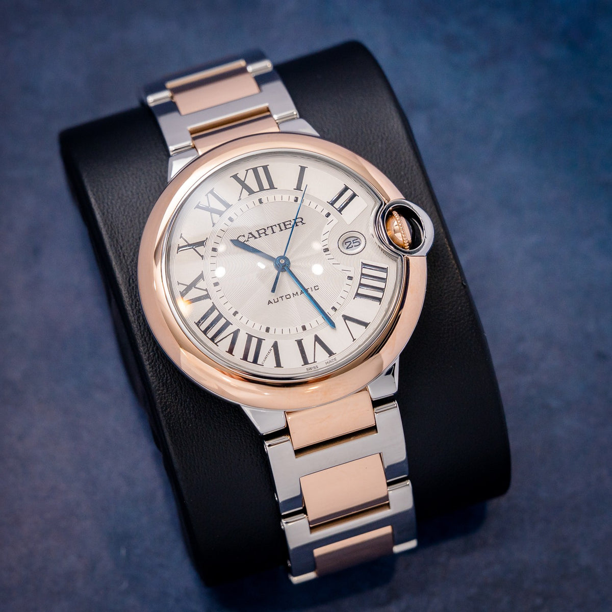 Cartier Ballon Bleu W2BB0004 Steel & Rose Gold Roman Dial – dial close-up