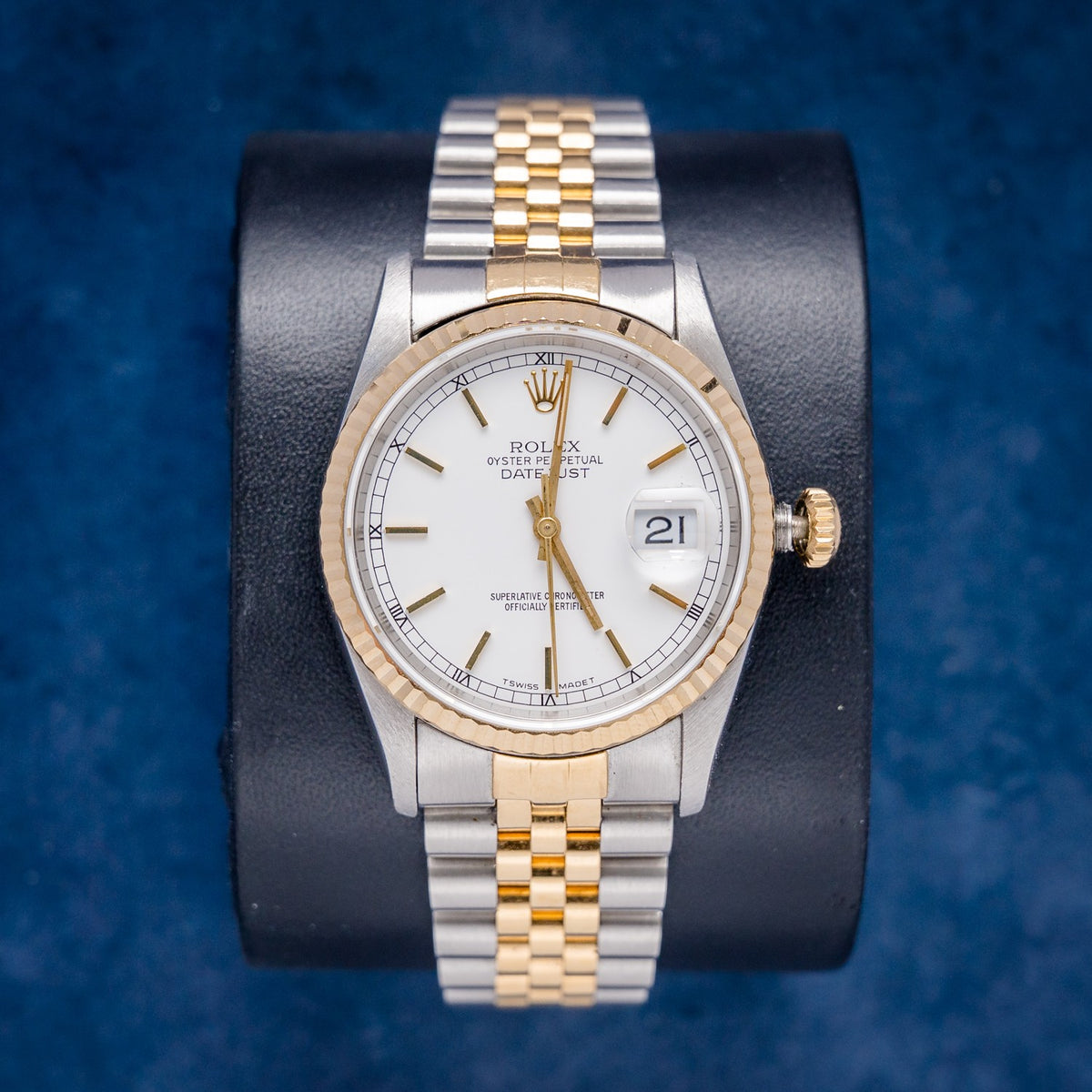 Rolex Datejust 16233 Steel & Yellow Gold Stick Dial – front