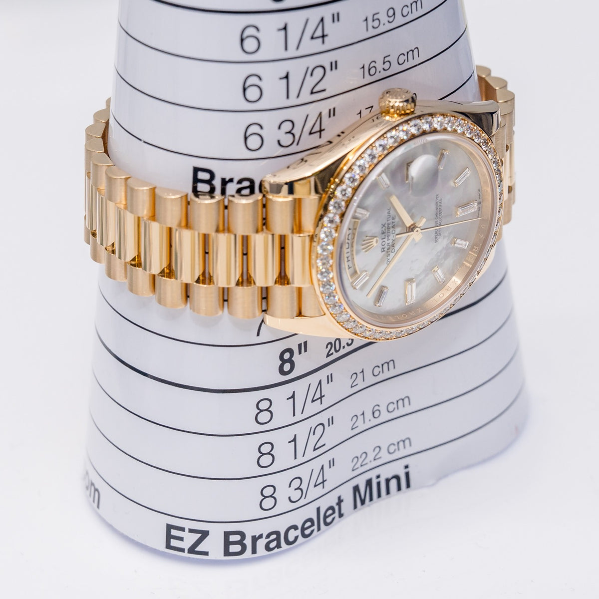 Rolex Day-Date 228348RBR MOP Baguette Diamond Dial – detail
