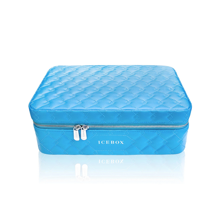Icebox Large Traveler Case in blue, 2-watch capacity, exterior view