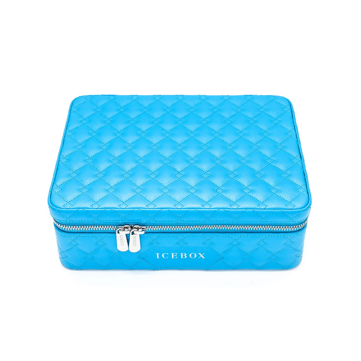 Icebox Voyager Case in blue gold, exterior view