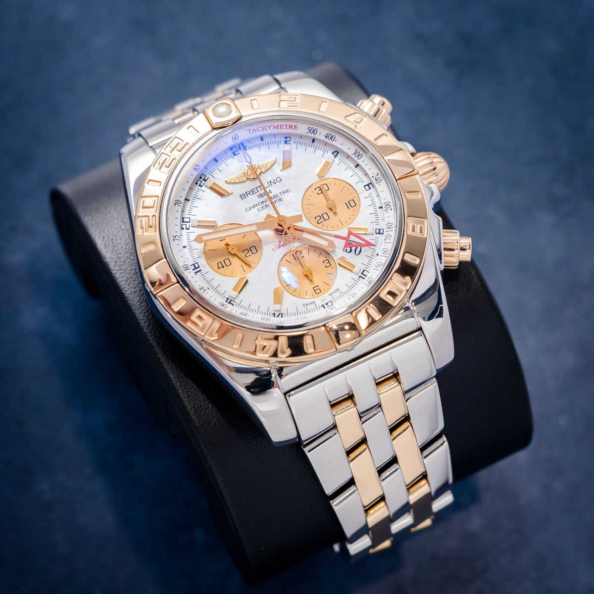 Breitling Chronomat CB0420 Rose Gold Mother Of Pearl Dial – dial close-up