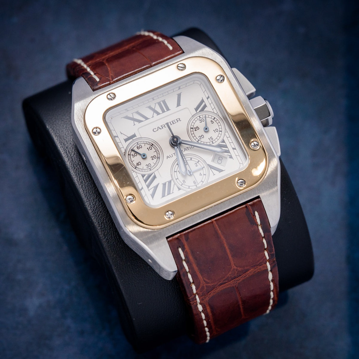 Cartier Santos 100 XL 2740 Steel & Yellow Gold – dial close-up