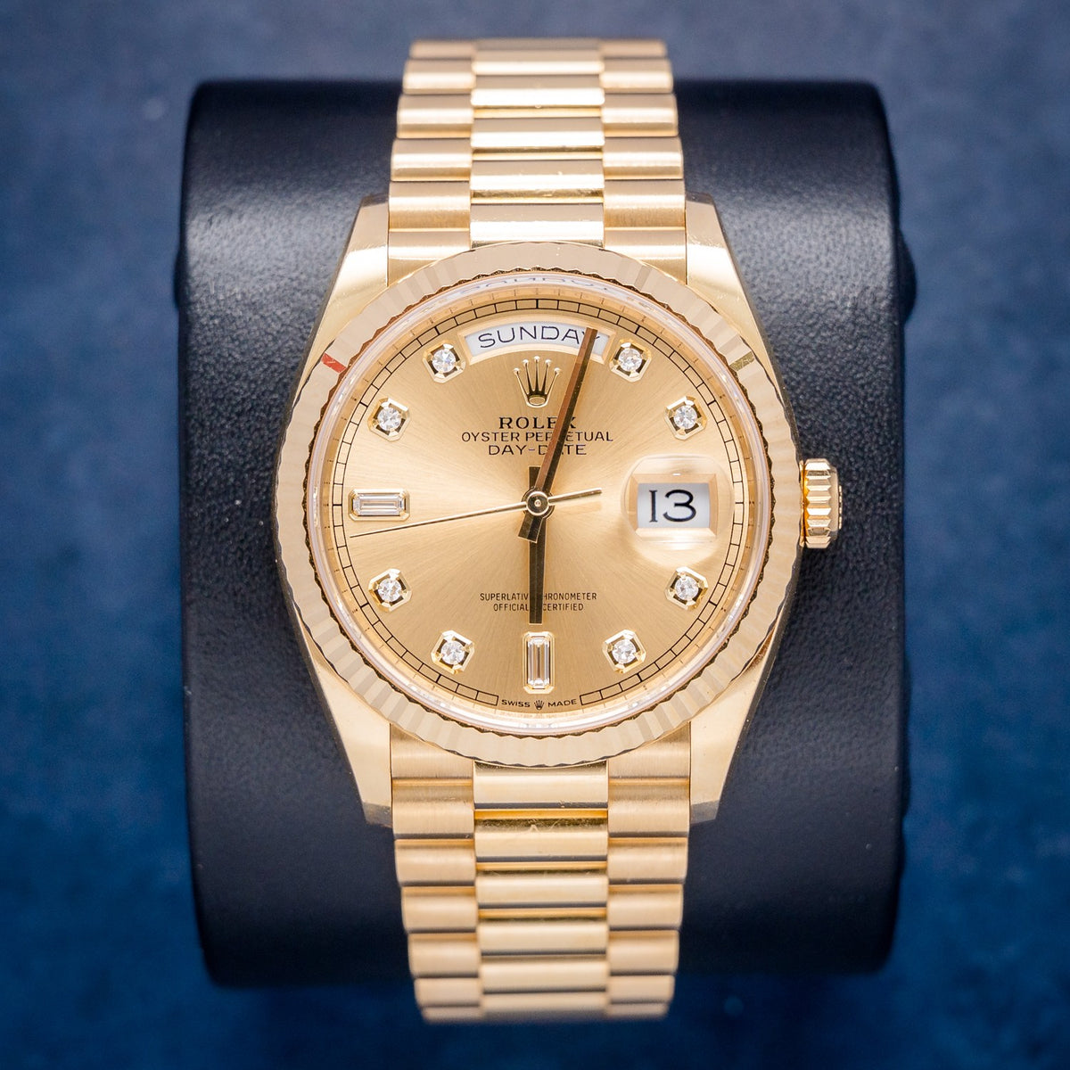Rolex Day-Date 128238 Yellow Gold Champagne Diamond Dial – front