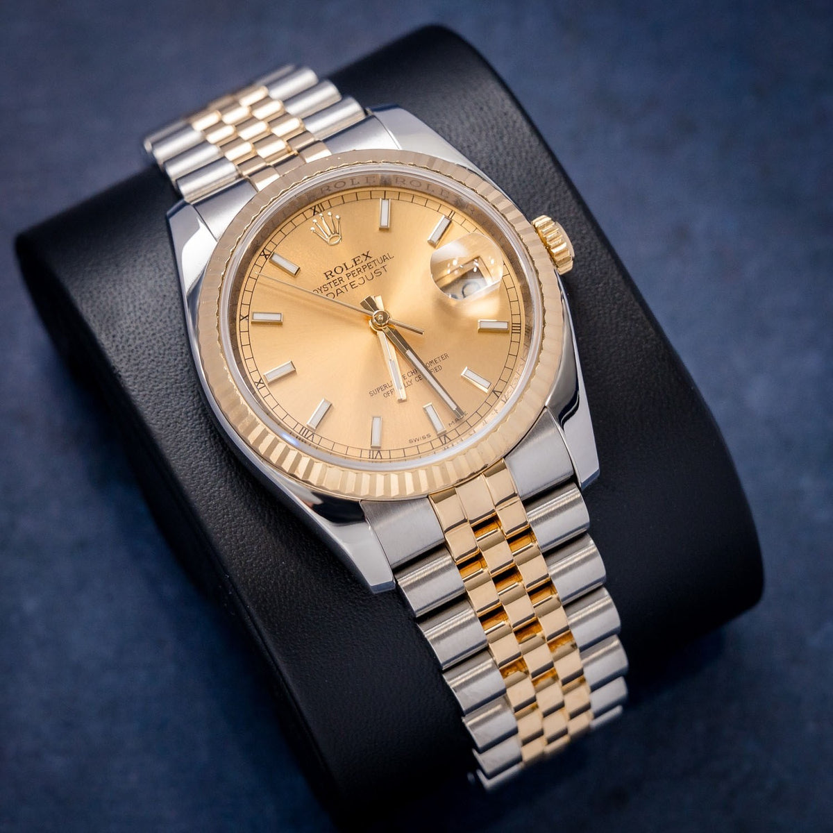 Rolex Datejust 116233 Steel & Yellow Gold Champagne Index Dial – dial close-up